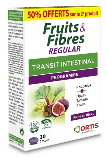 Ortis Fruits &amp; Fibres Regular Transit Intestinal 2X30 Comprimés (2ème à -50%) | Digestion - Transit