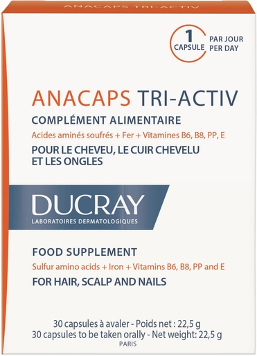 Ducray Anacaps Tri-activ 30 Capsules | Vitamines - Chute de cheveux - Ongles cassants