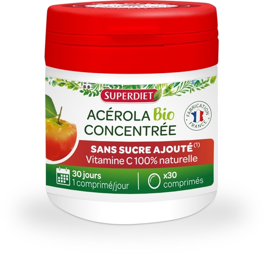 Superdiet Geconcentreerde Acerola Bio 30 Tabletten | Natuurlijk afweersysteem - Immuniteit