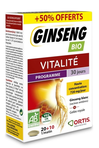 Ortis Ginseng Bio Comp 20 + Comp 10 Gratuit | Coup de fouet - Tonus