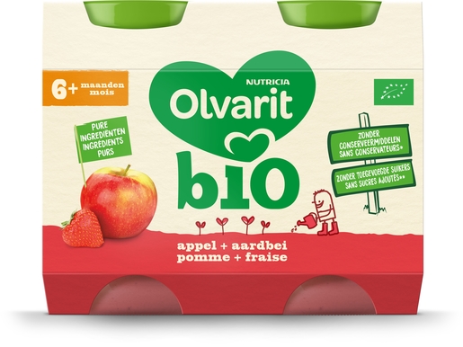 Olvarit Bio Appel + Aardbei 6+ Maanden 2x200 g | Voeding