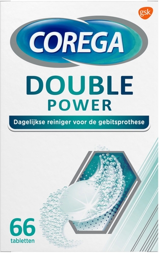 Corega Double Power Dagelijkse Reiniging voor tandprotheses 66 tabletten | Verzorging van prothesen en apparaten