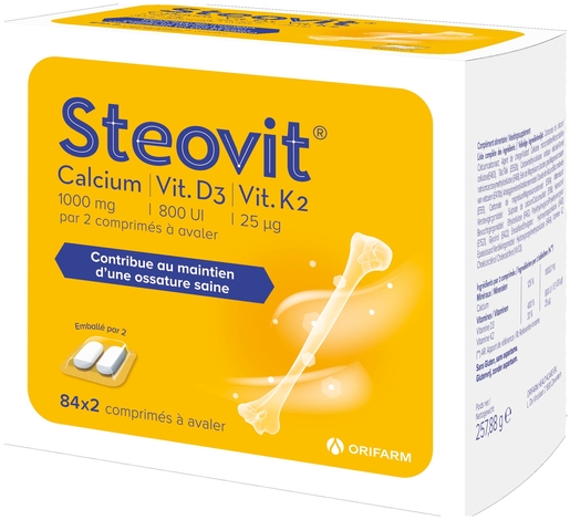 Steovit Calcium Vitamine D3/K2 1000mg/880IU 2x84 Comprimés | Vitamines