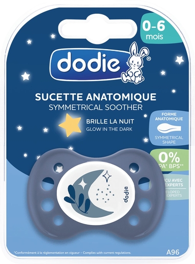 Dodie Sucette Anatomique Nuit Mixte Au Clair De Lune (0 à 6 mois) | Sucettes