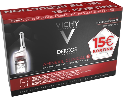 Vichy Dercos Aminexil Clinical 5 Homme Ampoules 21x6ml (prix spécial) | Chute des cheveux