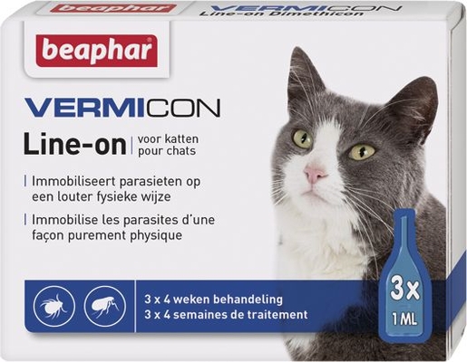 Beaphar Vermicon Line-on Kat 3 x 1 ml | Vlooien- en tekenwerende middelen
