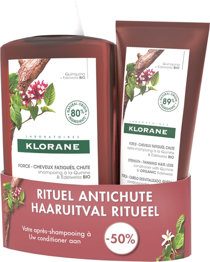 Klorane Duo Shampooing 400ml et Après-Shampooing 200ml Quinine et Edelweiss | Soins des cheveux