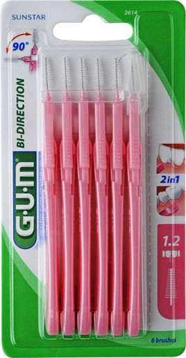 GUM Bi-Direction 6 Interdentale Borsteltjes Fijn 1,2 tot 1,5 mm | Tandfloss - Interdentale borsteltjes