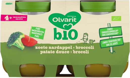 Olvarit Bio Zoete aardappel + Broccoli 4+ Maanden 2x125 g | Voeding
