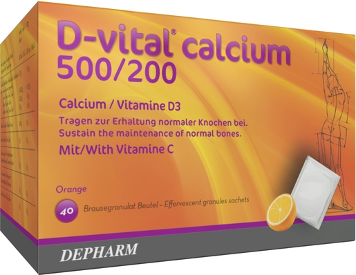D-Vital Calcium 500/200 Orange 40 Sachets | Vitamines D