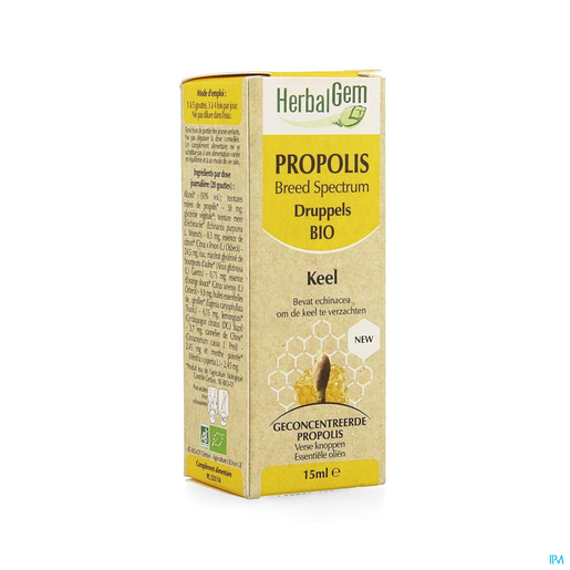 Herbalgem Propolis Breedspectrum Bio Druppels 15 ml | Verzacht de keel