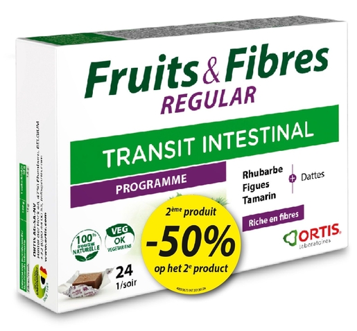Ortis Fruits &amp; Fibres Regular Transit Intestinal 2x24 Cubes à Mâcher | Digestion - Transit