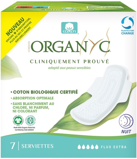 Organyc Serviettes Maxi Protection Nuit 10 Pièces | Tampons - Protège-slips