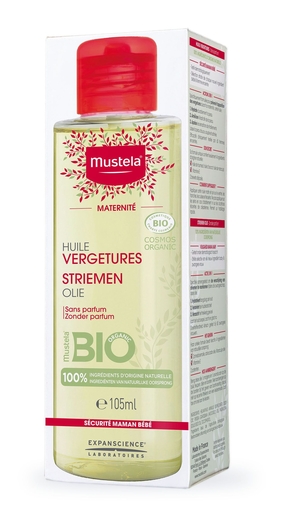 Mustela Huile Vergetures Certifiée Bio 105ml | Crèmes et huiles vergetures grossesse