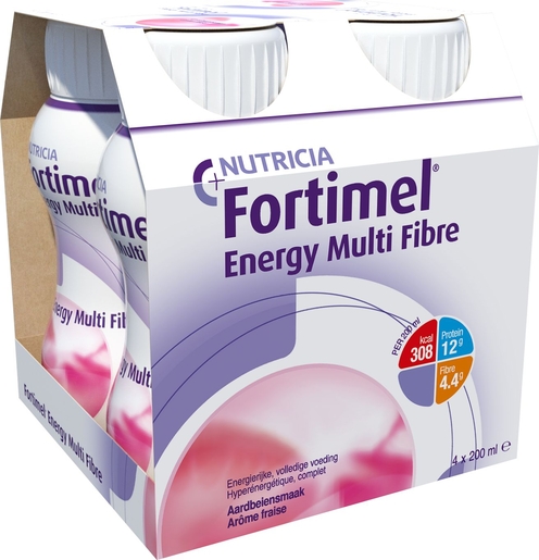 Fortimel Energy Multi Fibre Aardbei 4x200ml | Orale voeding