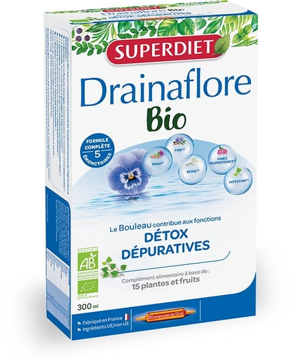 SuperDiet Drainaflore Bio 20 Ampullen x 15ml | Zuiverend - Ontgiftend