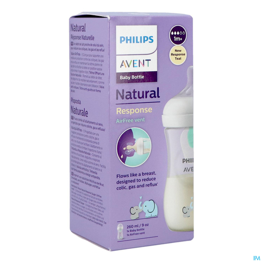 Philips Avent Zuigfles Natural Response AirFree Vent Olifant +1 maand 260 ml | Zuigflessen