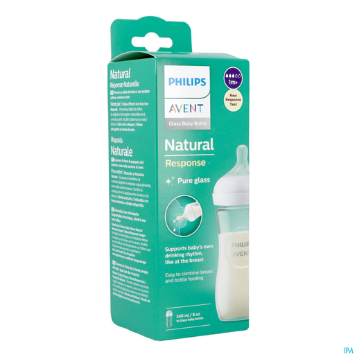 Philips Avent Zuigfles Natural Response +1 Maand Glas 240 ml | Zuigflessen
