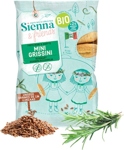 Sienna &amp; Friends Mini Grissini Lijnzaad Rozemarijn +12 Maanden 20 g | Voeding