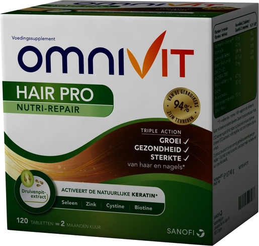 Omnivit Hair Pro Nutri-Repair 120 Comprimés | Vitamines - Chute de cheveux - Ongles cassants