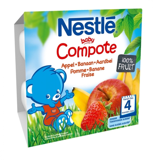 Nestle Baby Compote Appel Banaan Aardbei Pot 4x100g | Voeding