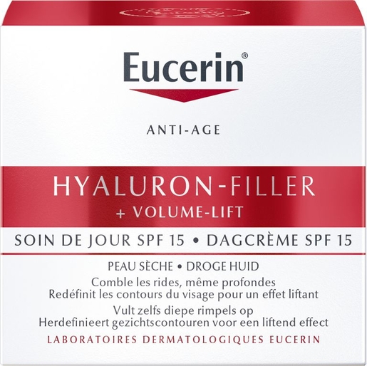 Eucerin Hyaluron-Filler + Volume-Lift Soin de Jour SPF 15 Peau Sèche Crème Anti-Rides &amp; Anti-Âge Pot 50ml | Soins du jour
