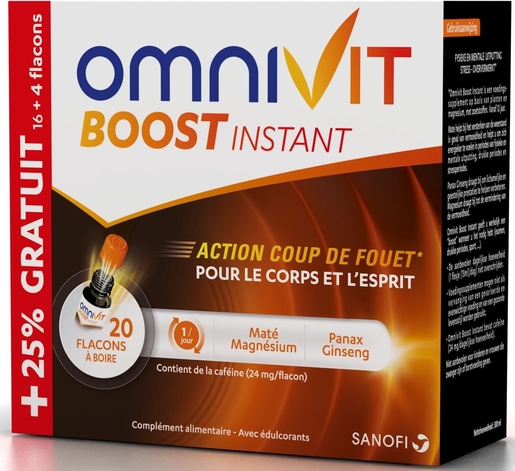 Omnivit Boost Instant 16 + 4 Flacons x 15ml (inclus 25% gratuits) | Coup de fouet - Tonus
