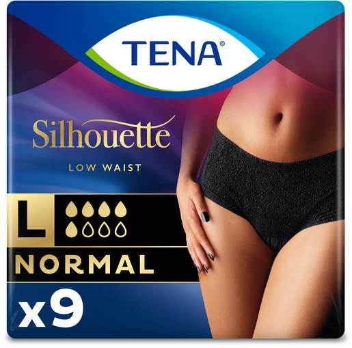Tena Silhouette Normal Taille Basse Noir Large - 9 Pièces | Changes - Slips - Culottes
