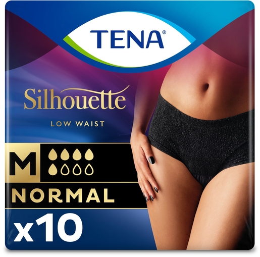 TENA Silhouette Normal Taille basse Noir Medium - 10 pièces | Changes - Slips - Culottes