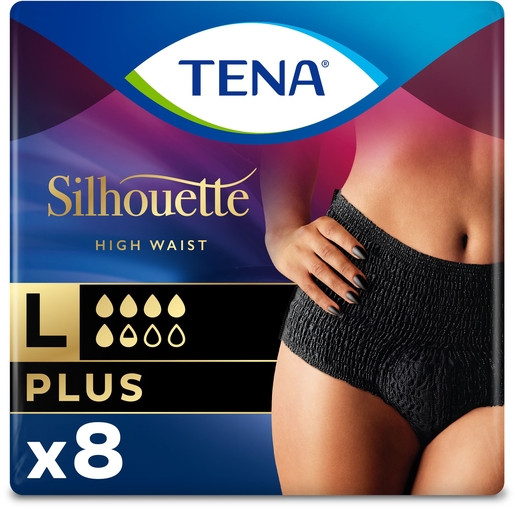 TENA Silhouette Plus Hoge Taille Zwart Large - 8 stuks | Verbanden - Slips - Broekjes