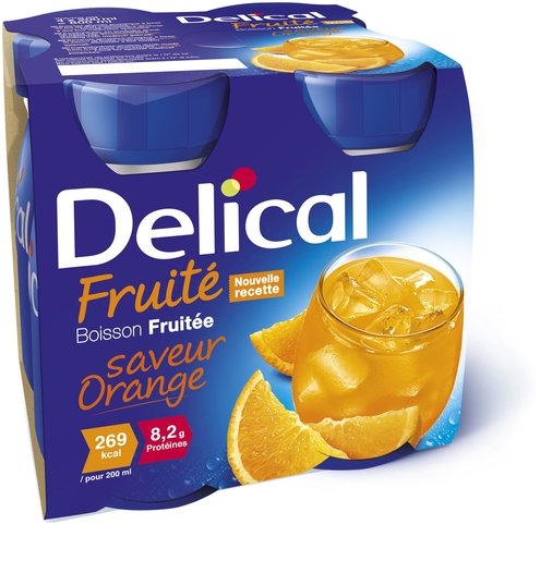 Delical Fruitdrank Sinaasappel 4x200ml | Orale voeding