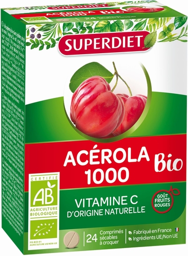 SuperDiet Acerola 1000 Bio 24 Kauwtabletten | Conditie - Tonus