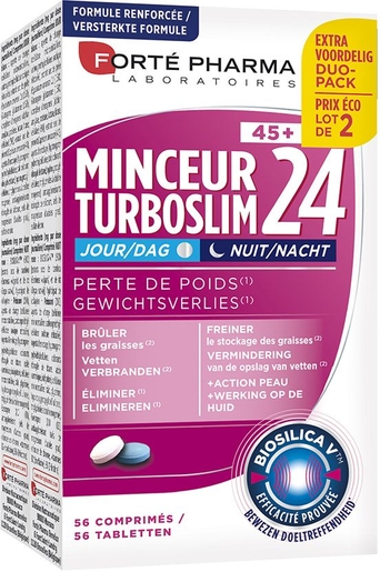 Turboslim Slimmer 24 (45+) Dag en Nacht Duopack 2x28 Tabletten | Vetverbranders