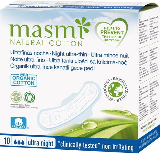 Masmi Serviette Ultra Mince Nuit 100% Coton 10 Pièces | Hygiène Intime