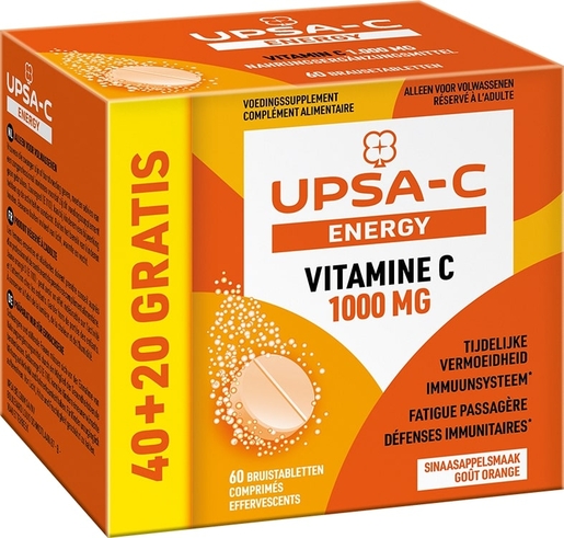 UPSA-C Energy Vitamine C 1000 60 Tabletten | Natuurlijk afweersysteem - Immuniteit