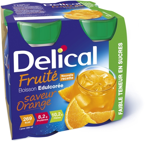 Delical Fruitdrank Met Zoetstof Sinaasappel 4x200ml | Orale voeding