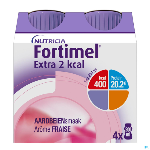 Fortimel Extra 2 Kcal Aardbei 4 x 200 ml | Eiwitdiëten