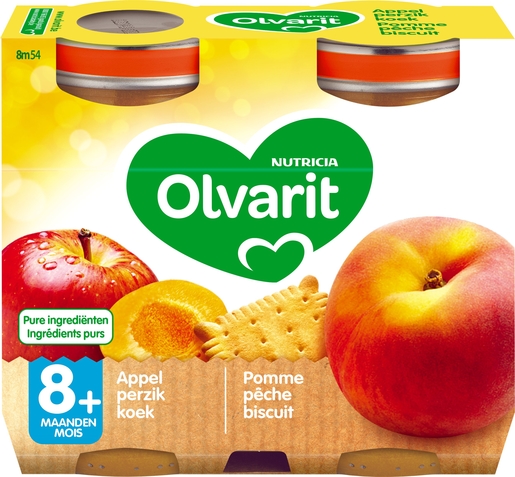 Olvarit Vruchten Appel Perzik Biscuit 2x200g (8 maanden) | Voeding