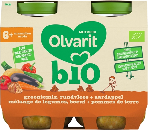 Olvarit Bio Mélange de légumes + Boeuf + Pommes de terre 6+ Mois 2x200g | Alimentation