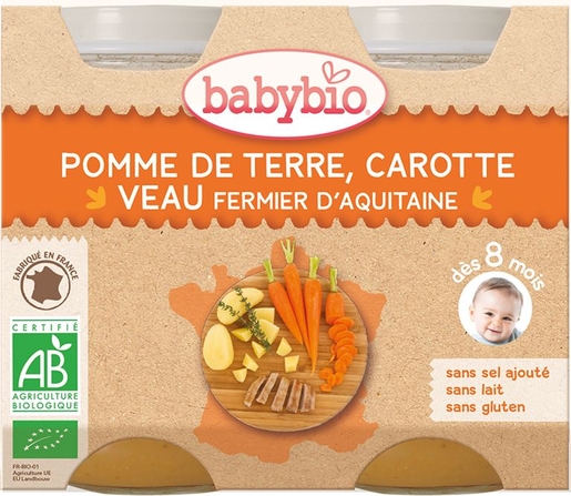Babybio Petits Pots Pomme De Terre Carotte Veau +8Mois 2x200g | Alimentation