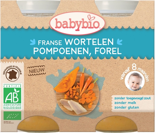 Babybio Potjes Wortel Pompoen Forel +8 Maanden 2x200 g | Voeding
