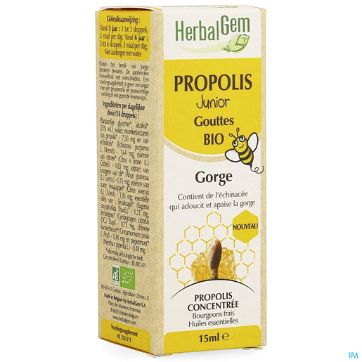 Herbalgem Propolis Junior Gouttes Bio 15ml | Toux - Rhume