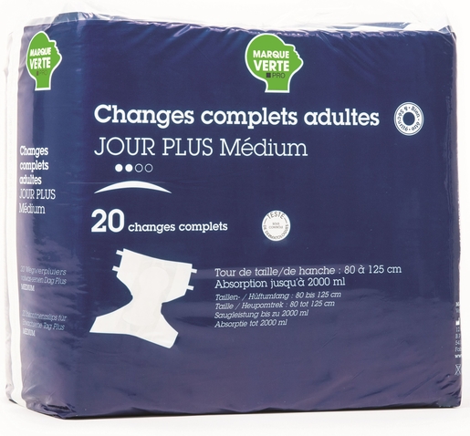 Marque Verte 20 Changes Complets Adultes Jour Plus Medium T2 | Changes - Slips - Culottes