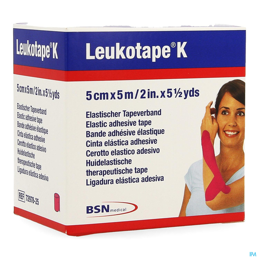 Leukotape K Huidelastische therapeutische tape Roze 5 cm x 5 m 1 | Verbanden - Pleisters - Banden