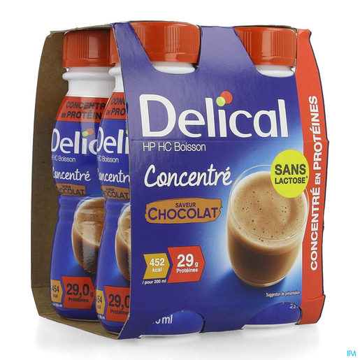 Delical Geconcentreerde Drank HP-HC Chocolade 4 x 200 ml | Eiwitdiëten