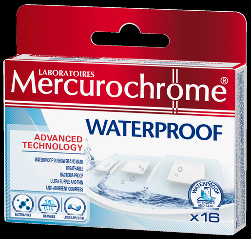 Mercurochrome Pleisters Waterproof 16 Stuks | Verbanden - Pleisters - Banden