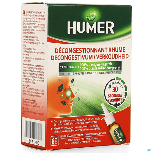 Humer Décongestionnant Rhume Spray Nasal 20ml | Toux - Rhume