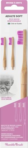 Humble Brush Bamboe Tandenborstel Volwassene Rose Soft + 3 Verwisselbare Koppen | Tandenborstels