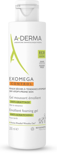 A-Derma Exomega Control Verzachtende Gel 200 ml | Droge huid - Hydratatie