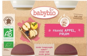 Babybio Potjes Appel-Pruim +4 Maanden 2x130 g